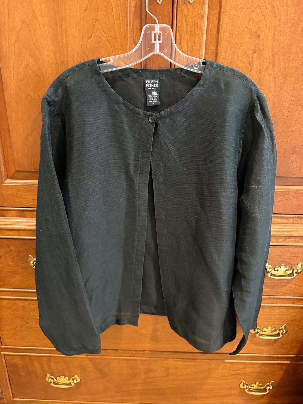 Eileen Fisher Black Round-Neck Single-Button Top